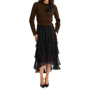 NEW ALLISON NEW YORK beaded abigail sweater in walnut